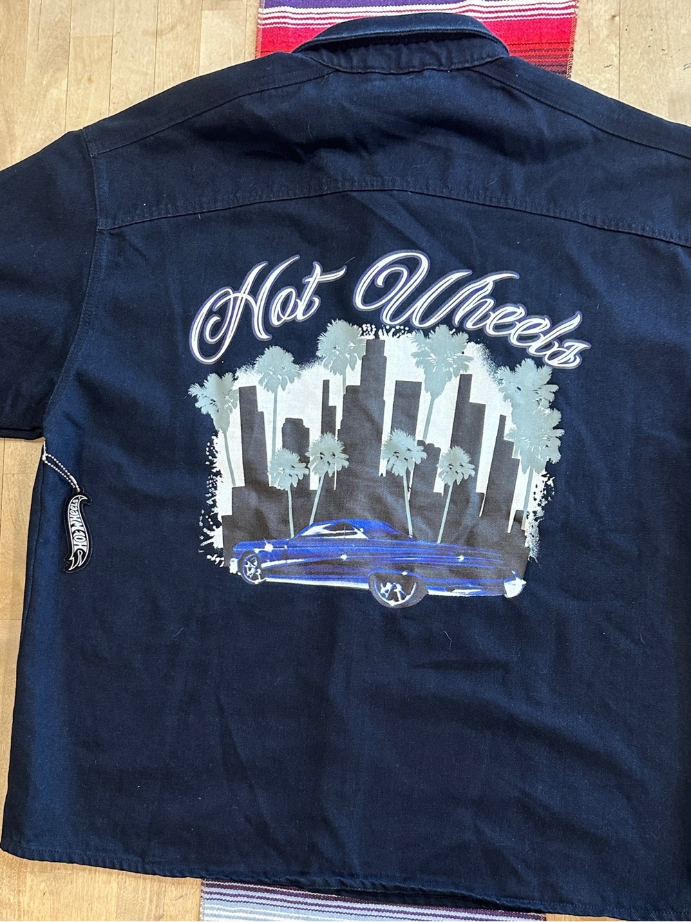 Forever 21 Men’s Navy Short-Sleeve Button-Down with Hot Wheels Patch